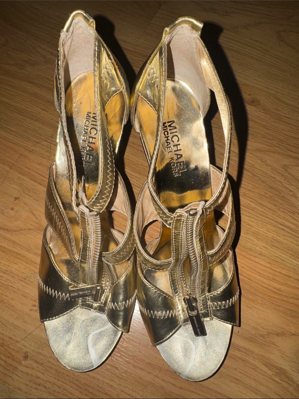 Michael Kors Metallic Gold Leather Zip Front Heels
